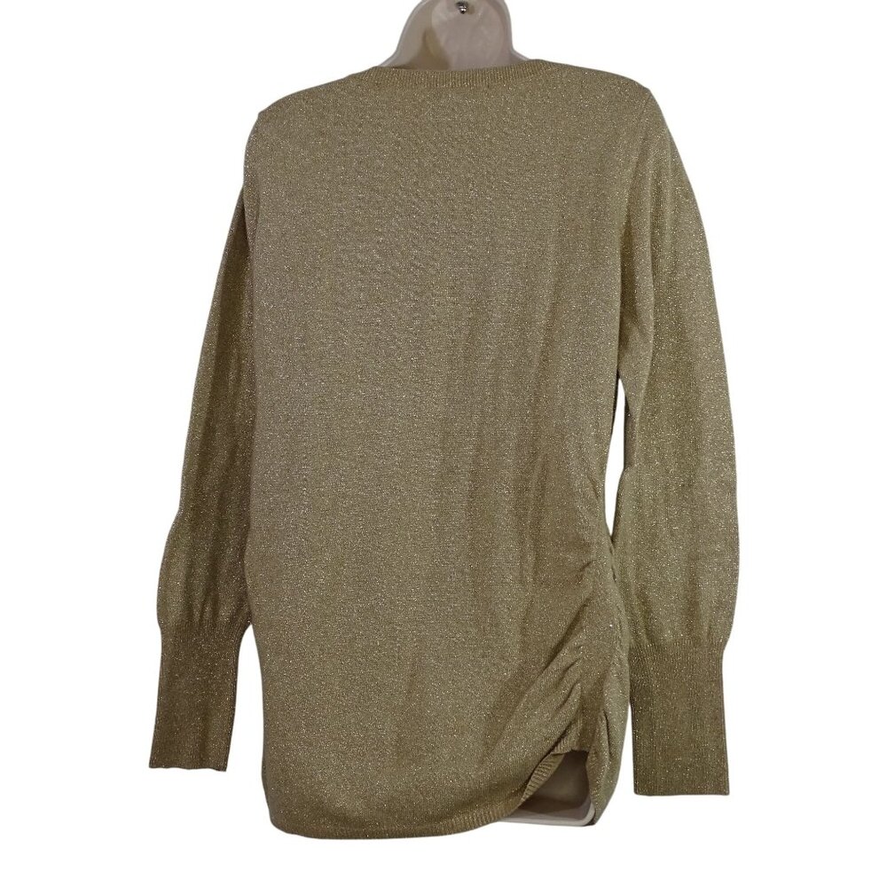 Banana Republic Gold Metallic Long Sleeve Sweater Women Size L With Side Ruching - Picture 3 of 11